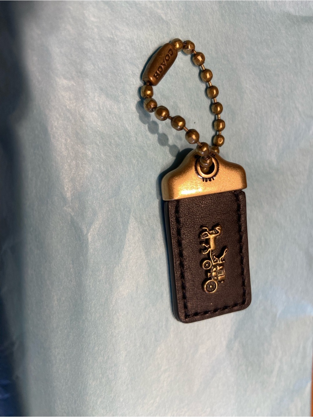 Coach Black Leather Key Tag/ hangtag with Brass  Hardware small indents